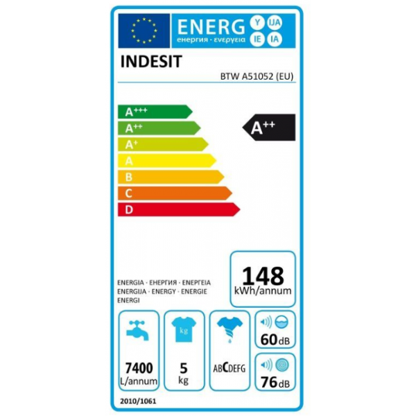 ПЕРАЛНЯ INDESIT BTW A51052 EU на цена 369лв. от Техномаркет