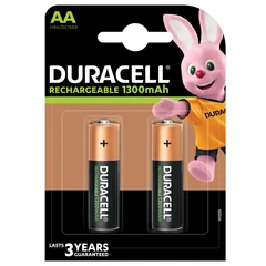 DURACELL RECHARGEABLE BATTERIES 1300MAH AA X2