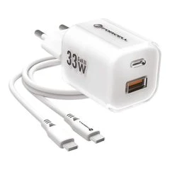 FORCELL ЗАРЯДНО 220V GAN 3 USB-C+USB-A QC 33W С КАБЕЛ