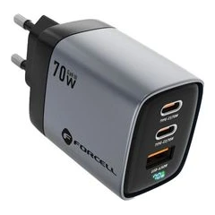 FORCELL ЗАРЯДНО 220V GAN3 2XUSB C+USB A QC4.0 70W ДИСПЛЕЙ
