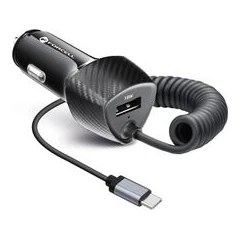 FORCELL ЗАРЯДНО 12V CARBON USB-A + КАБЕЛ USB-C QC3.0 38W