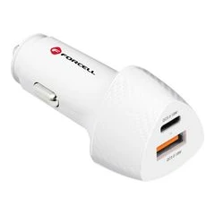 FORCELL ЗАРЯДНО 12V CARBON USB-C + USB-A QC3.0 38W БЯЛ