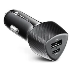 FORCELL ЗАРЯДНО 12V CARBON USB-C + USB-A QC3.0 38W ЧЕРЕН