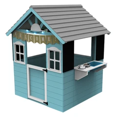 Детска Дървена Къщичка за Игра на Открито GINGER HOME с Кухненски Плот и Аксесоари – За Двор и Градина, 110×103×137.5 см