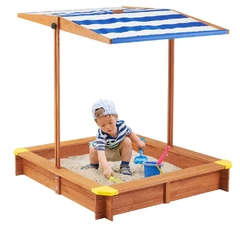Детски Пясъчник GINGER HOME, Регулируем и Водоустойчив Сенник-Покривало anti-UV, Дървен, 118х118х118 см.