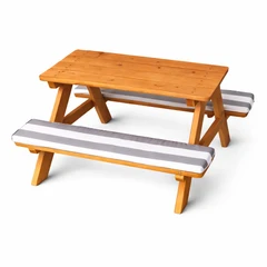 Градински Комплект GINGER HOME, Детска Маса за Пикник с Пейки и Меки Възглавници, Дървен, 89х79х50 см.