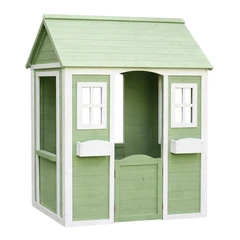 Детска Дървена Къщичка за Игра на Открито GINGER HOME за Двор и Градина – Зелено и Бяло, 107×90×144 см