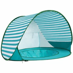 Детска Палатка за Игра Pop-Up GINGER HOME с UV Защита 50+ – Лека и Сгъваема, за Плаж и Градина, Зелени Райета, 120×80×70 см