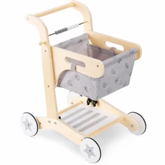 Детска Дървена Проходилка GINGER HOME, Количка за Пазаруване с Кош, Играчка за Бутане, Монтесори, 52 см