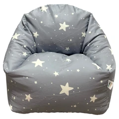 Детски Пуф Кресло GINGER HOME Little Stars, 100% Памук, Сив Барбарон Със Звезди, 55x44x55 см