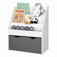 Детска Етажерка за Книги GINGER HOME, Бяла Библиотека с Чекмедже на Колелца, 63×30×70 см