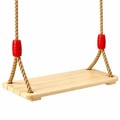 Детска Дървена Люлка с Плоска Седалка и Въже GINGER HOME – Натурално Дърво, 33×17×2.5 см