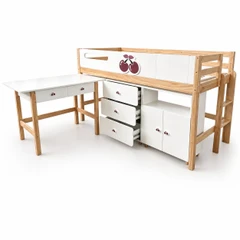 Детско Комбинирано Легло GINGER HOME CHERRY с Бюро, Скрин, Шкаф и Подматрачна Рамка, 90x200 см