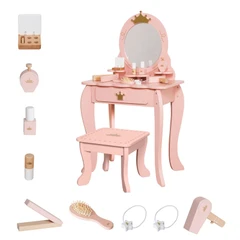 Детска Тоалетка GINGER HOME с Огледало и Аксесоари, Принцеска, Розова, Дървена