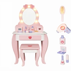 Детска Дървена Тоалетка с Огледало и Светлини GINGER HOME Розова