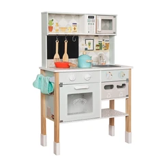 Детска Дървена Кухня GINGER HOME с Електронен Котлон, Микровълнова, Фурна, Мивка и Аксесоари, Масивно Дърво и MDF, 60x26.5x91 см
