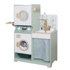 Детска Дървена Пералня 3 в 1 с Мивка с Течаща Вода и Сушилня GINGER HOME, 86×32×90 см