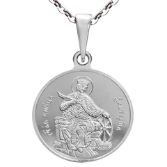 Сребърен медальон Света Екатерина с верижка Macoins Gold