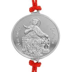 Сребърна гривна Света Екатерина с червен конец Macoins Gold