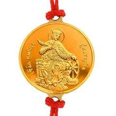 Златна гривна Света Екатерина с червен конец Macoins Gold