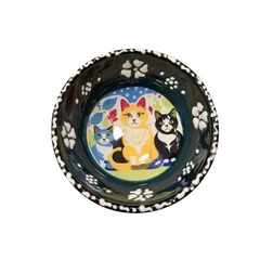 Купичка за ядки, Котета, Керамична, Ръчно рисувана, Син, 8см/диаметър