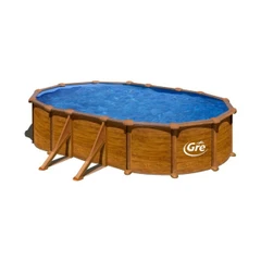 Сглобяем овален басейн с външни подпори GRE MAURITIUS, имитация дърво, 5.00 x 3.00 х 1.32 м