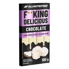 Allnutrition F**King Delicious Chocolate - White Chocolate with Coconut - Диетичен Шоколад, Вкус Бял шоколад с кокос, Разфасовка 100g