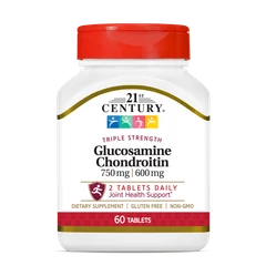 21st Century Glucosamine Chondroitin 750mg / 600mg - Triple Strength - Ставен Комплекс, Разфасовка 60 tabs