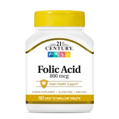 21st Century Folic Acid 800mcg - Фолиева Киселина, Разфасовка 180 tabs