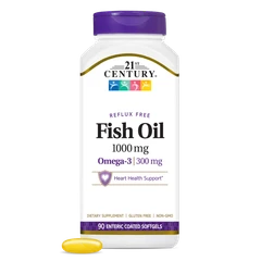 21st Century Fish Oil 1000mg Reflux Free - Enteric Coated Softgels - Омега 3 Рибено Масло, Разфасовка 90 sgels