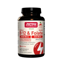 Jarrow Formulas Methyl B-12 5000 & Methyl Folate - Витамин B12 + Фолат, Вкус Череша, Разфасовка 60 tabs
