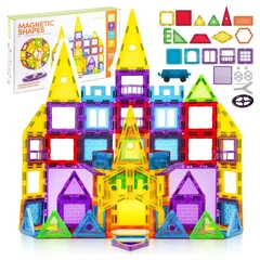 Детски образователен магнитен конструктор 3D Magnetic Shapes – 106 части (с виенско колело и замък), MalPlay