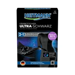 Кърпички за черно пране 2 в 1 HEITMANN, Ultra Black, 12 бр.