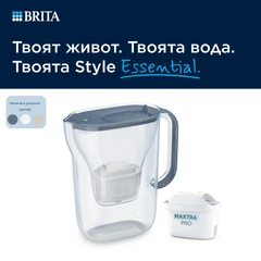 BRITA Филтрираща Кана MAXTRA Style Essential (2.4L, каменносин), 1 х филтър Pure Performance