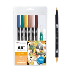 Комплект маркери TOMBOW ABT Dual Brush- MANGA Bird с четка + воден маркер четка и макет