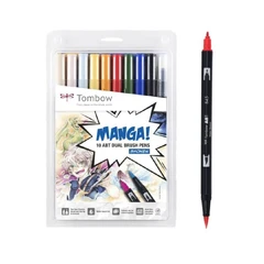 Комплект двувърхи маркери TOMBOW ABT MANGA SHONEN 10 бр, с четка 3.5 мм, връх 0.8 мм