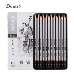 Комплект чернографитни моливи Deli DMAST EC391, 2H-8B, в метална кутия, 12 бр.