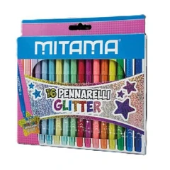 Флумастери с брокат MITAMA Glitter, 16 цвята, триъгълен грип, на водна основа