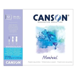 Скицник CANSON Montval за акварелни бои лепен,24х32см, 270 г, snowy grein повърхност, 12 л