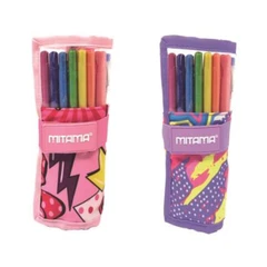 Навиващ се несесер MITAMA 2 in 1 Glitter Roll 10 цветни химикалки, 7 лепила, 8 флумастери