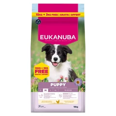 EUKANUBA Puppy Medium, Rich in Fresh Chicken, 15 kg + 3 kg Bonus