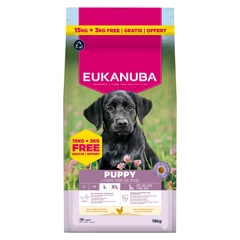 EUKANUBA Puppy Large, Rich in Fresh Chicken, 15 kg + 3 kg Bonus