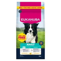 EUKANUBA Adult Medium, Rich in Fresh Chicken, 15 kg + 3 kg Bonus