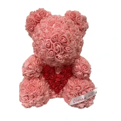 Мече от вечни рози GRSCIA-SV, Rose Bear, Ръчно изработено, Розов, Червен, 30 см