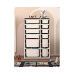 Шкаф за Играчки Rine, Етажерка за Съхранение с 12 Кутии, Бял