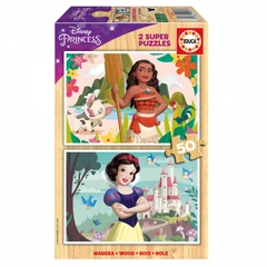 Дървен пъзел, Educa, Disney Princess, Ваяна и Снежанка, 2 х 50 части