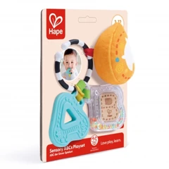 Бебешка сензорна играчка, Hape, Гризалка, дрънкалка и плюшена играчка ABC