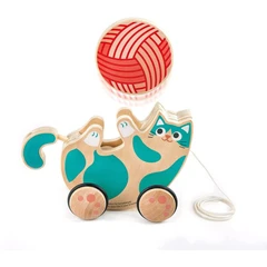 Дървена играчка за дърпане, Hape, Коте с дрънкалка