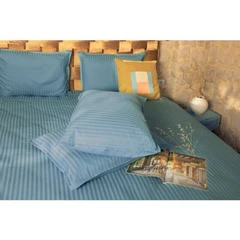 Спално бельо сатен райе Севиля лукс - синьо