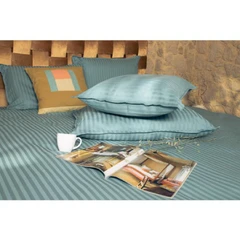 Спално бельо сатен райе Севиля Лукс - синьо